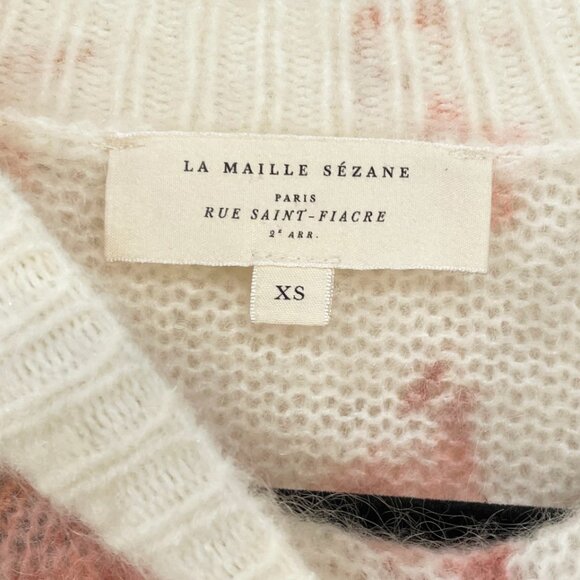 EUC Sezane Eloisa Mohair Wool Floral Sweater Pink Ecru XS - Picture 5 of 7